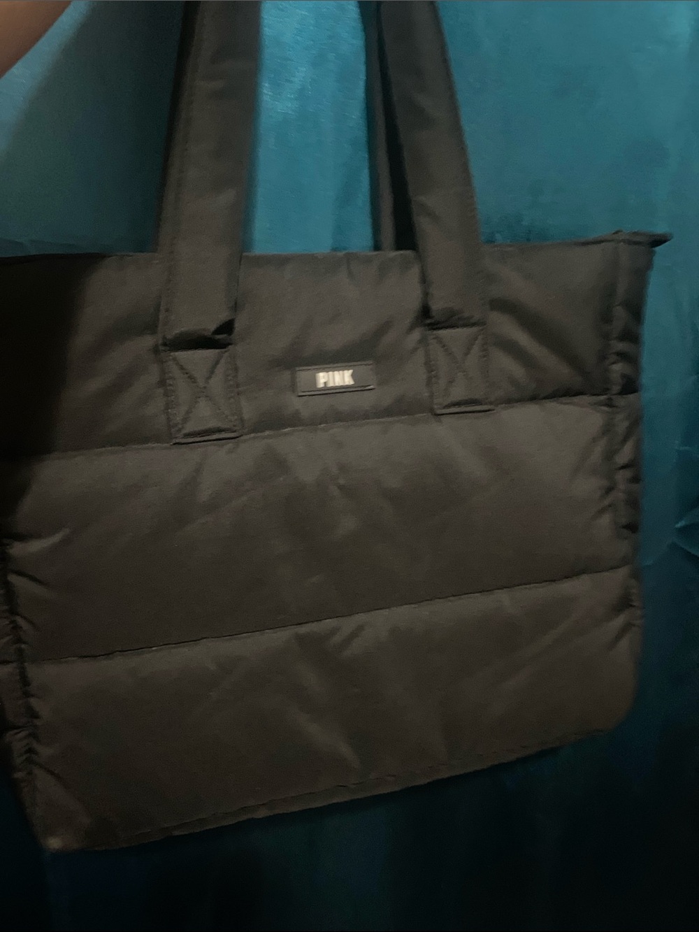 PINK Victoria's Secret Black nylon Quilted Tote EUC